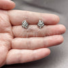 Rhodium Gold Filled Stud Earring, Leaf Design, with White Cubic Zirconia, Polished, Rhodium Finish, 02.260.0048