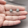 Rhodium Gold Filled Stud Earring, Flower Design, with White Cubic Zirconia, Polished, Rhodium Finish, 02.260.0049