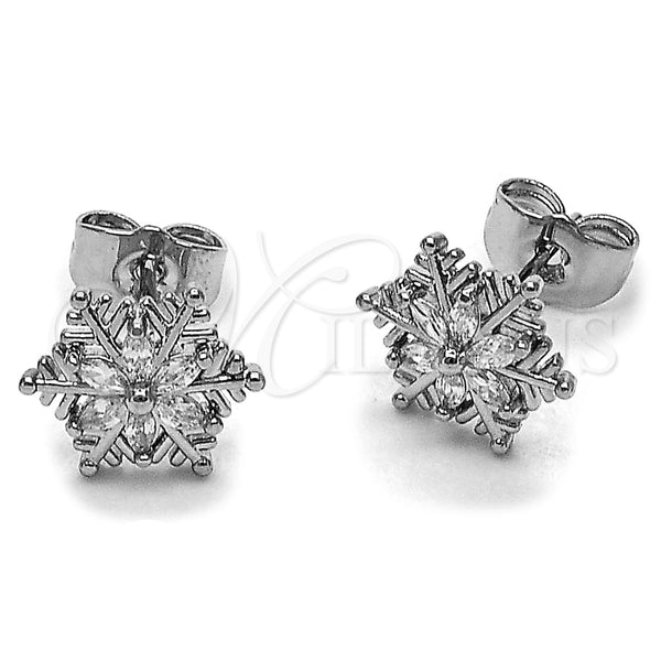 Rhodium Gold Filled Stud Earring, Flower Design, with White Cubic Zirconia, Polished, Rhodium Finish, 02.260.0049