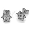 Rhodium Gold Filled Stud Earring, Flower Design, with White Cubic Zirconia, Polished, Rhodium Finish, 02.260.0049