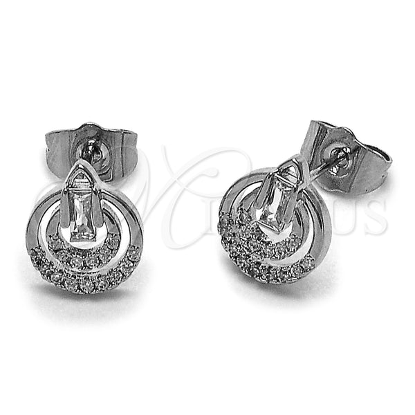 Rhodium Gold Filled Stud Earring, with White Cubic Zirconia and White Micro Pave, Polished, Rhodium Finish, 02.260.0050