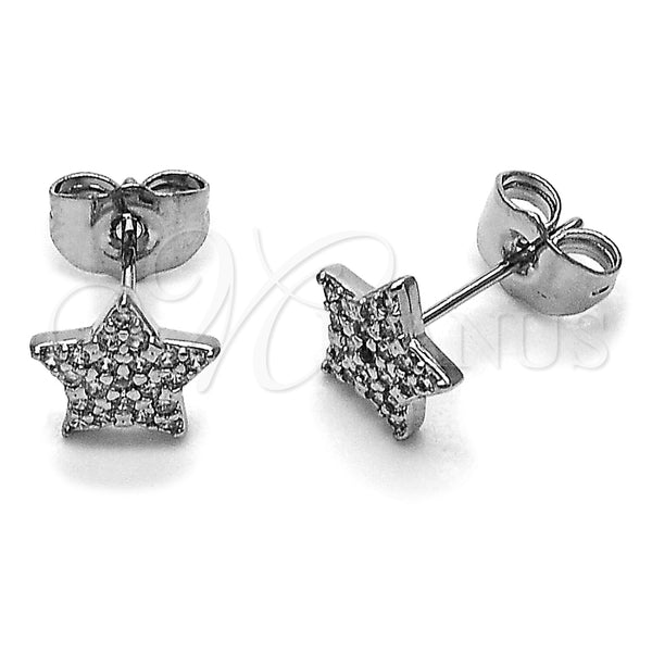 Rhodium Gold Filled Stud Earring, Star Design, with White Micro Pave, Polished, Rhodium Finish, 02.260.0051
