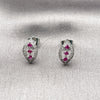 Rhodium Gold Filled Stud Earring, Leaf Design, with Ruby Cubic Zirconia and White Micro Pave, Polished, Rhodium Finish, 02.260.0052