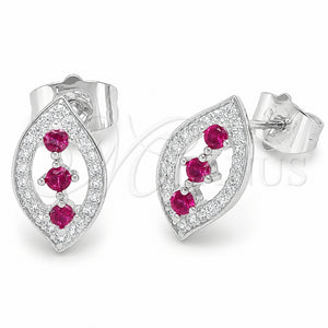 Rhodium Gold Filled Stud Earring, Leaf Design, with Ruby Cubic Zirconia and White Micro Pave, Polished, Rhodium Finish, 02.260.0052