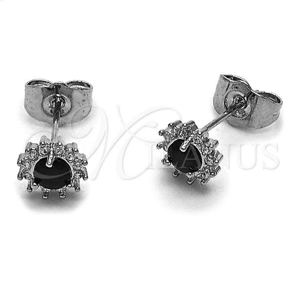 Rhodium Gold Filled Stud Earring, Cluster Design, with Black and White Cubic Zirconia, Polished, Rhodium Finish, 02.260.0053.1