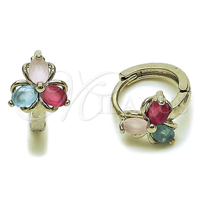 Rhodium Gold Filled Huggie Hoop, Flower Design, with Multicolor Cubic Zirconia, Polished, Rhodium Finish, 02.260.0054.12