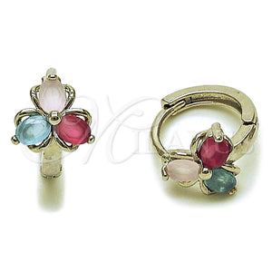 Rhodium Gold Filled Huggie Hoop, Flower Design, with Multicolor Cubic Zirconia, Polished, Rhodium Finish, 02.260.0054.12
