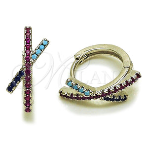 Rhodium Gold Filled Huggie Hoop, with Ruby and Turquoise Micro Pave, Polished, Rhodium Finish, 02.260.0056.14