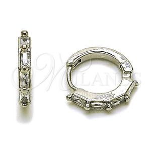 Rhodium Gold Filled Huggie Hoop, Baguette Design, with White Cubic Zirconia, Polished, Rhodium Finish, 02.260.0057.14