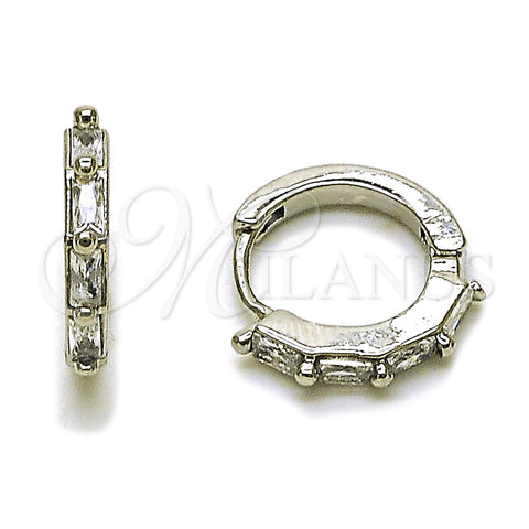 Rhodium Gold Filled Huggie Hoop, Baguette Design, with White Cubic Zirconia, Polished, Rhodium Finish, 02.260.0057.14