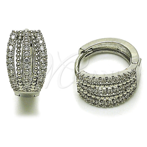 Rhodium Gold Filled Huggie Hoop, with White Micro Pave, Polished, Rhodium Finish, 02.260.0058.15