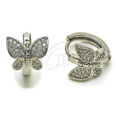 White Gold Filled Rhodium Gold Filled Huggie Hoop, Butterfly Design, with White Micro Pave, Polished, Rhodium Finish for wholesale, main product view