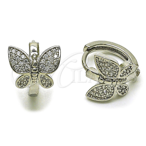 Rhodium Gold Filled Huggie Hoop, Butterfly Design, with White Micro Pave, Polished, Rhodium Finish, 02.260.0059.15