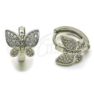 Rhodium Gold Filled Huggie Hoop, Butterfly Design, with White Micro Pave, Polished, Rhodium Finish, 02.260.0059.15