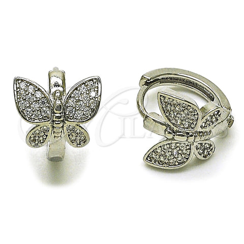 Rhodium Gold Filled Huggie Hoop, Butterfly Design, with White Micro Pave, Polished, Rhodium Finish, 02.260.0059.15