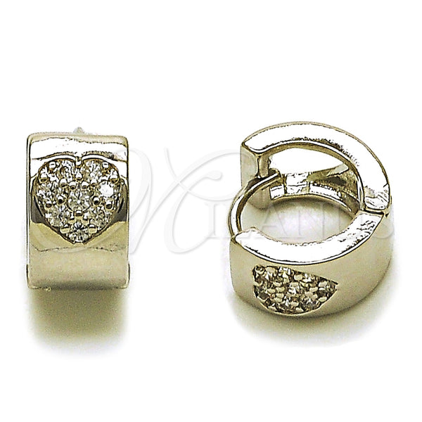 Rhodium Gold Filled Huggie Hoop, Heart Design, with White Cubic Zirconia, Polished, Rhodium Finish, 02.260.0060.12