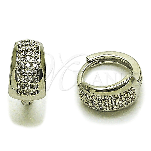 Rhodium Gold Filled Huggie Hoop, with White Micro Pave, Polished, Rhodium Finish, 02.260.0061.14