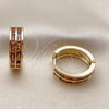 Oro Laminado Huggie Hoop, Gold Filled Style Baguette Design, with Garnet Cubic Zirconia, Polished, Golden Finish, 02.267.0094.1.20