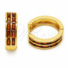 Oro Laminado Huggie Hoop, Gold Filled Style Baguette Design, with Garnet Cubic Zirconia, Polished, Golden Finish, 02.267.0094.1.20
