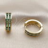 Oro Laminado Huggie Hoop, Gold Filled Style Baguette Design, with Green Cubic Zirconia, Polished, Golden Finish, 02.267.0094.2.20