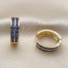 Oro Laminado Huggie Hoop, Gold Filled Style Baguette Design, with Sapphire Blue Cubic Zirconia, Polished, Golden Finish, 02.267.0094.3.20