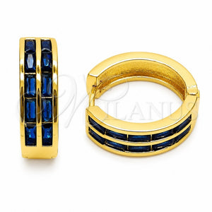 Oro Laminado Huggie Hoop, Gold Filled Style Baguette Design, with Sapphire Blue Cubic Zirconia, Polished, Golden Finish, 02.267.0094.3.20