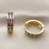 Oro Laminado Huggie Hoop, Gold Filled Style Baguette Design, with Amethyst Cubic Zirconia, Polished, Golden Finish, 02.267.0094.4.20