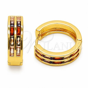Oro Laminado Huggie Hoop, Gold Filled Style Baguette Design, with Multicolor Cubic Zirconia, Polished, Golden Finish, 02.267.0094.5.20