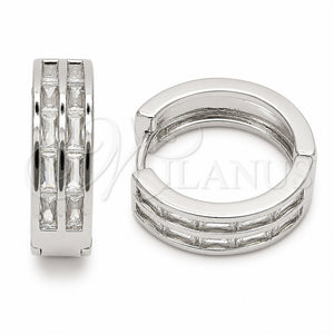 Rhodium Gold Filled Huggie Hoop, Baguette Design, with White Cubic Zirconia, Polished, Rhodium Finish, 02.267.0094.6.20