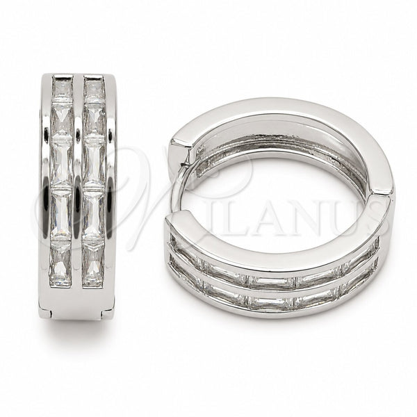 Rhodium Gold Filled Huggie Hoop, Baguette Design, with White Cubic Zirconia, Polished, Rhodium Finish, 02.267.0094.6.20