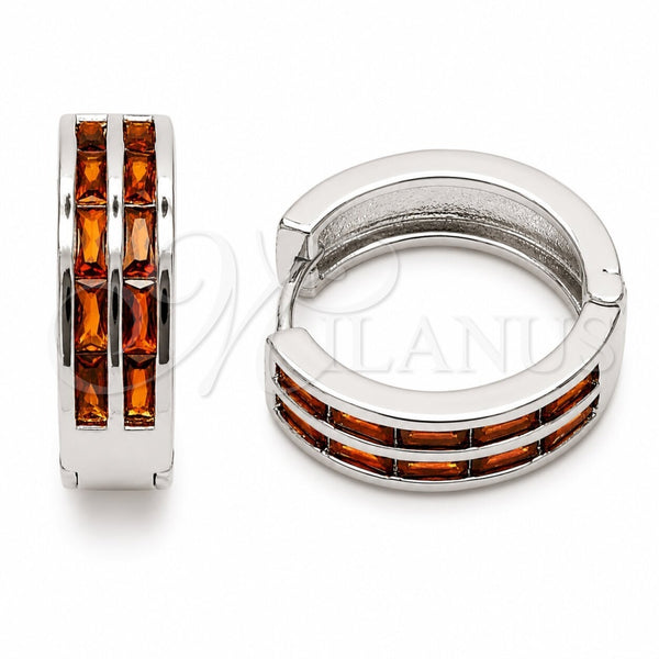 Rhodium Gold Filled Huggie Hoop, Baguette Design, with Garnet Cubic Zirconia, Polished, Rhodium Finish, 02.267.0094.7.20