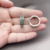 Rhodium Gold Filled Huggie Hoop, Baguette Design, with Green Cubic Zirconia, Polished, Rhodium Finish, 02.267.0094.8.20