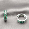 Rhodium Gold Filled Huggie Hoop, Baguette Design, with Green Cubic Zirconia, Polished, Rhodium Finish, 02.267.0094.8.20