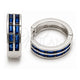 White Gold Filled Huggie Hoop, Baguette Design, with Sapphire Blue Cubic Zirconia, Polished, Rhodium Finish, 02.267.0094.9.20
