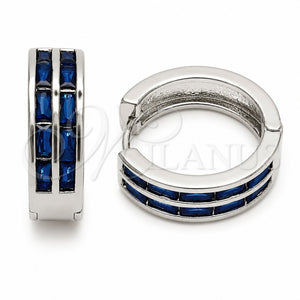 Rhodium Gold Filled Huggie Hoop, Baguette Design, with Sapphire Blue Cubic Zirconia, Polished, Rhodium Finish, 02.267.0094.9.20
