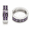Rhodium Gold Filled Huggie Hoop, Baguette Design, with Amethyst Cubic Zirconia, Polished, Rhodium Finish, 02.267.0094.10.20