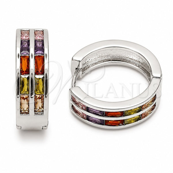 Rhodium Gold Filled Huggie Hoop, Baguette Design, with Multicolor Cubic Zirconia, Polished, Rhodium Finish, 02.267.0094.11.20