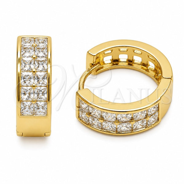 Oro Laminado Huggie Hoop, Gold Filled Style with White Cubic Zirconia, Polished, Golden Finish, 02.267.0095.18