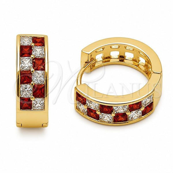 Oro Laminado Huggie Hoop, Gold Filled Style with Garnet and White Cubic Zirconia, Polished, Golden Finish, 02.267.0095.1.18