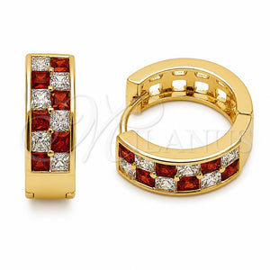 Oro Laminado Huggie Hoop, Gold Filled Style with Garnet and White Cubic Zirconia, Polished, Golden Finish, 02.267.0095.1.18