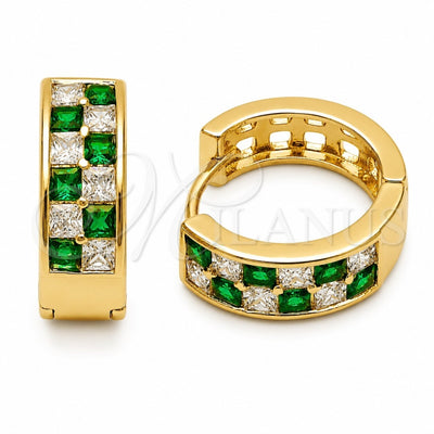 Oro Laminado Huggie Hoop, Gold Filled Style with Green and White Cubic Zirconia, Polished, Golden Finish for wholesale, main product view