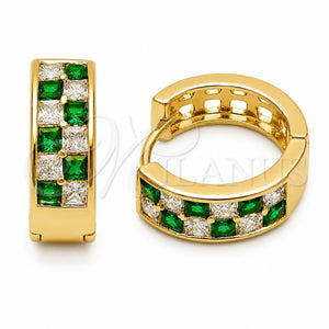 Oro Laminado Huggie Hoop, Gold Filled Style with Green and White Cubic Zirconia, Polished, Golden Finish, 02.267.0095.2.18