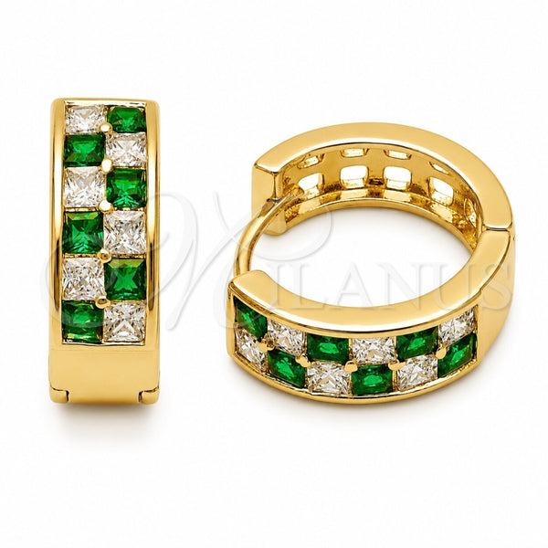 Oro Laminado Huggie Hoop, Gold Filled Style with Green and White Cubic Zirconia, Polished, Golden Finish, 02.267.0095.2.18