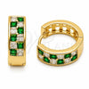 Oro Laminado Huggie Hoop, Gold Filled Style with Green and White Cubic Zirconia, Polished, Golden Finish, 02.267.0095.2.18