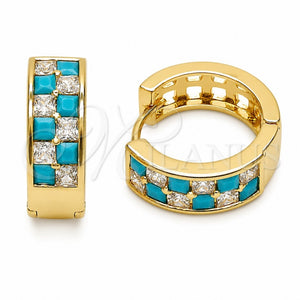Oro Laminado Huggie Hoop, Gold Filled Style with Turquoise and White Cubic Zirconia, Polished, Golden Finish, 02.267.0095.3.18