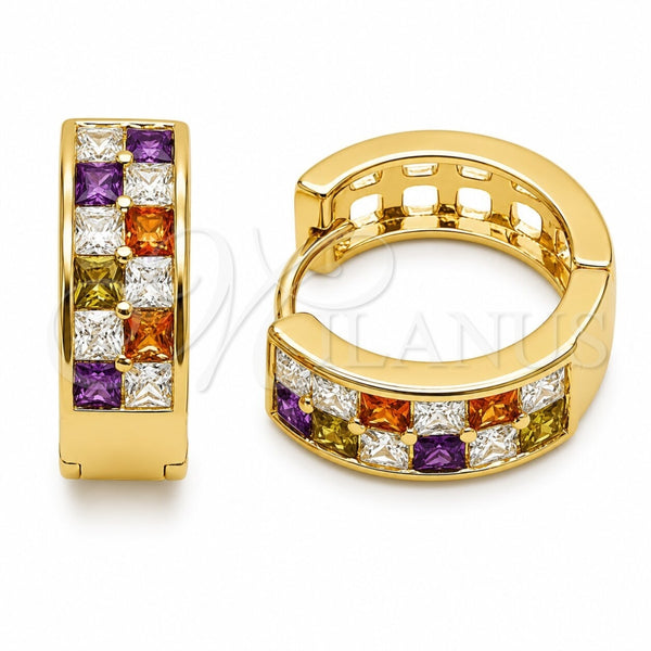Oro Laminado Huggie Hoop, Gold Filled Style with Multicolor Cubic Zirconia, Polished, Golden Finish, 02.267.0095.5.18