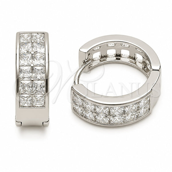 Rhodium Gold Filled Huggie Hoop, with White Cubic Zirconia, Polished, Rhodium Finish, 02.267.0095.6.18