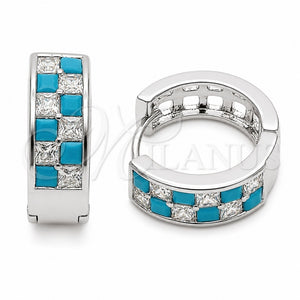 Rhodium Gold Filled Huggie Hoop, with Turquoise and White Cubic Zirconia, Polished, Rhodium Finish, 02.267.0095.9.18