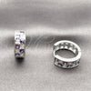 Rhodium Gold Filled Huggie Hoop, with Amethyst and White Cubic Zirconia, Polished, Rhodium Finish, 02.267.0095.10.18