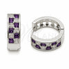 Rhodium Gold Filled Huggie Hoop, with Amethyst and White Cubic Zirconia, Polished, Rhodium Finish, 02.267.0095.10.18